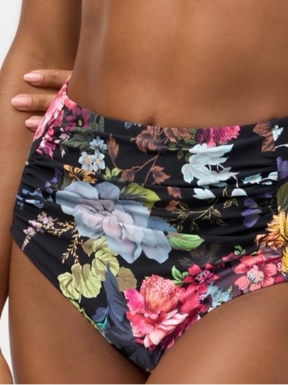 Johnny Was High-Waist Floral Swim bottoms- Black floral